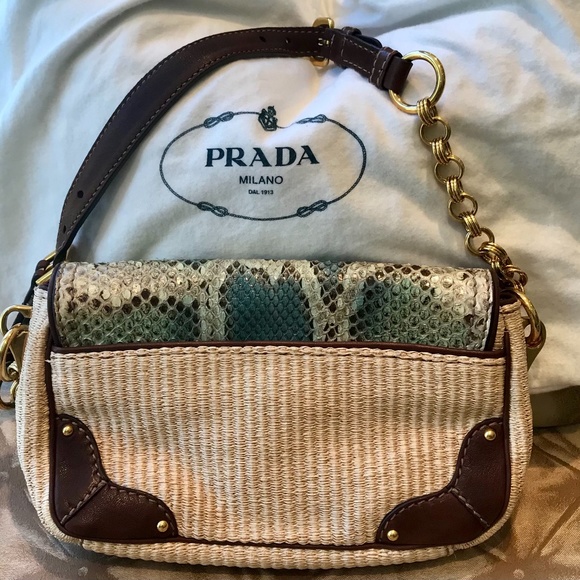 ♓️🅿️ 🦚Prada Reptile and “Straw” Handbag EUC🦚 - Picture 5 of 13